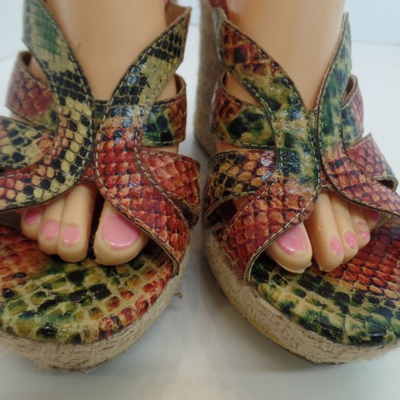 MIA "Rasinette" 4.5" Jute Wedge Animal Print Criss Cross Open Toe Sandals Sz 9 - Picture 2 of 11